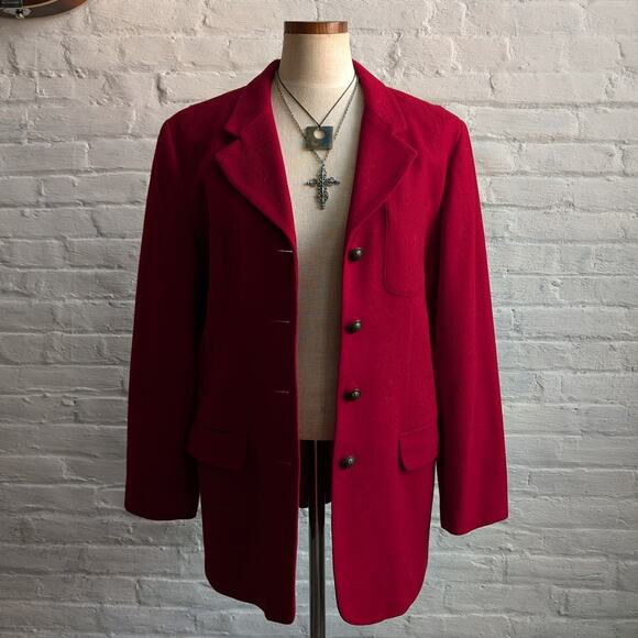 Vintage Red Wool Jacket Chic Minimalist Romance Red Blazer Red Wool Coat Medium - Picture 3 of 8